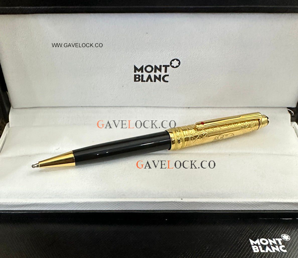 AAA Copy Montblanc Meisterstuck 145 Black & Gold Ballpoint Pen